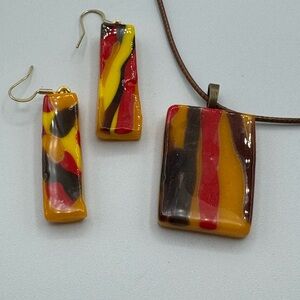 Multicolor Abstract Pendant and Earring Set